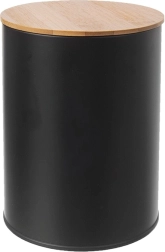 Bádog tárolódoboz bambusz fedéllel, átmérő 11 cm, fekete
