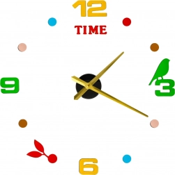 Öntapadós DIY falióra állítható, 80–90 cm átmérővel, arany mutatók, színes számok