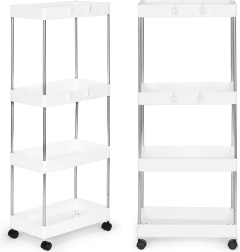 Műanyag fürdőszobai állvány 4 polccal görgőkön