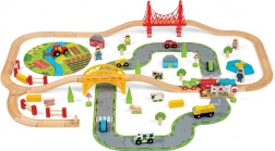 Fa vasútrendszer vidéki úttal a Bigjigs Rail-től