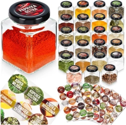 Üveg fűszertartók 100 ml – 24 darabos készlet 90 címkével