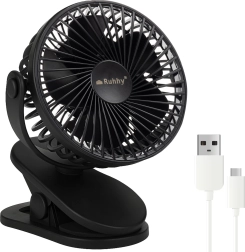 Ruhhy vezeték nélküli asztali ventilátor csipesszel, fekete, USB‑C 1200 mAh