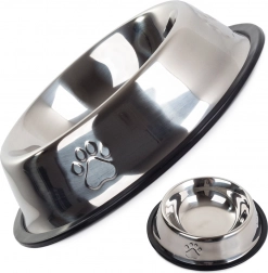 Rozsdamentes acél tál kutyáknak és macskáknak csúszásgátló gumival 150 ml