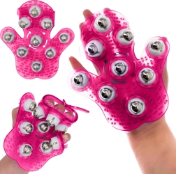 Masszázskesztyű 360°-ban forgó fémgolyókkal a narancsbőr ellen