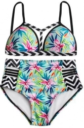 női kétrészes, magas derekú push‑up fürdőruha – S méret