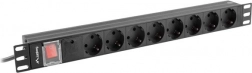 Lanberg rack PDU elosztó 19″, 1U, 16 A, 8× Schuko, 2 m, fekete