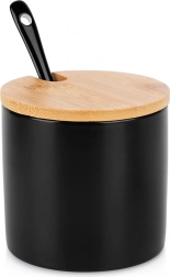 Kerámia cukortartó bambusz fedéllel és kanállal, fekete 250 ml