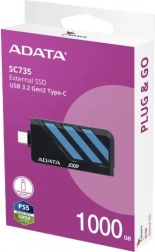 extern SSD ADATA SC735 1 TB USB‑C (USB 3.2 Gen 2) 1050/1000 MB/s, kék