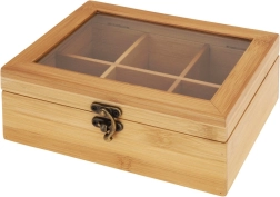 Bambusz fa teás doboz 21 × 16 × 7,5 cm, 6 rekesszel