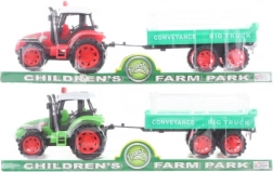 Műanyag traktor lendkerekes hajtással és utánfutóval 32 cm