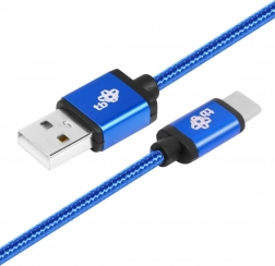 Kék USB–USB‑C kábel, 1,5 m, szövött borítással