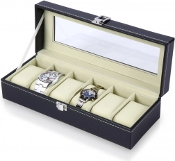 Fekete óratartó üvegfedéllel, 30,5 × 11,5 × 8 cm