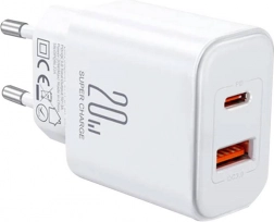 JOYROOM 20W hálózati töltő USB‑C és USB‑A csatlakozóval (fehér, EU)