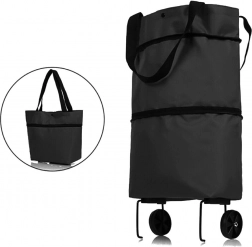 Összecsukható bevásárlótáska kerekekkel fekete