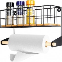 Fali papírtörlő-tartó polccal, fekete fém