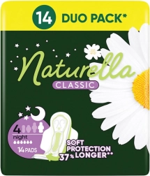 Naturella Classic éjszakai egészségügyi betétek szárnyakkal, 14 db