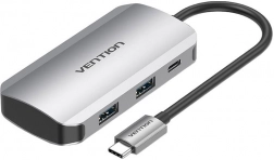 Vention USB‑C dokkolóállomás 5 az 1-ben, 4× USB 3.0 és 100 W PD tápellátás, 15 cm kábel, szürke