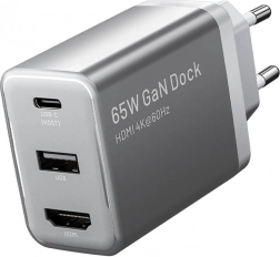 Vention GaN hálózati töltő USB‑C, USB‑A és HDMI 4K 60 Hz (szürke)