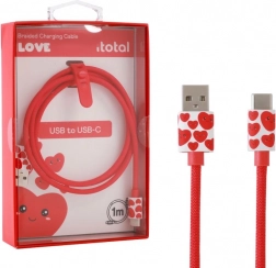USB‑C töltőkábel szívecskékkel, szilikon pánttal