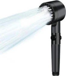 Fekete zuhanyfej STOP funkcióval és vízsugár-szabályozással