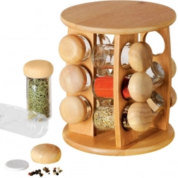 Fa forgatható fűszertartó állvány 12 üvegcsével, 13 részes készlet