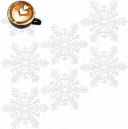 Filc poháralátétek hópelyhek formában, fehér, 13,5 cm, 6 db