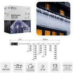LED-es fényfüggöny jégcsapokkal, 500 LED, hideg fehér, 20 m