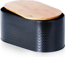 Acél kenyértartó bambusz vágódeszkával, fekete 34 × 18,5 × 15,5 cm