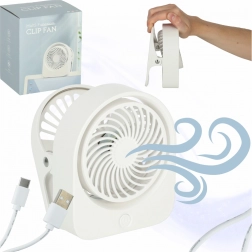 Asztali mini ventilátor csipesszel, vezeték nélküli USB, 3 sebesség, 11,5 cm, fehér