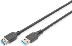 USB 3.1 Gen 1 hosszabbító kábel SuperSpeed 5 Gbps, USB-A apa – USB-A anya, fekete, 1,8 m
