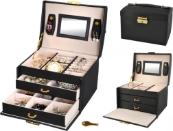 Szatén ékszerdoboz kulccsal és tükörrel – fekete