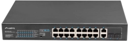 Nem kezelt PoE+ switch 16× Fast Ethernet 2× Combo Gigabit uplinkkel, 19" rack, 150 W