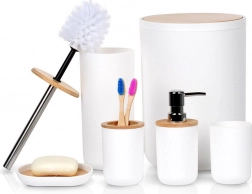 Fehér fürdőszobai szett 6 db bambusz részletekkel