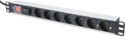 PDU 19" rack elosztó 7xSchuko, 2m 1xSchuko, 16A túlfeszültségvédelemmel
