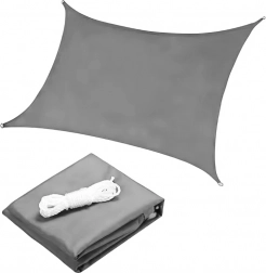 Szürke, négyzet alakú napvitorla 5x5 m, vízálló fedés a MultiGardentől