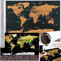 Világtérkép kaparható zászlókkal és kiegészítőkkel