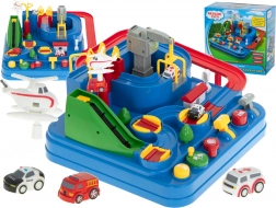 Interaktív versenypálya akadályokkal és parkolóval