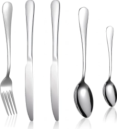 Rozsdamentes acél evőeszközkészlet ezüst, 5 db kempinghez és grillezéshez