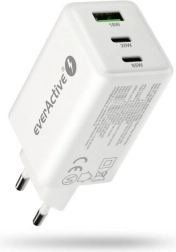 EverActive GaN 65W hálózati töltő USB-vel és 2× USB‑C PD PPS QC4+, fehér