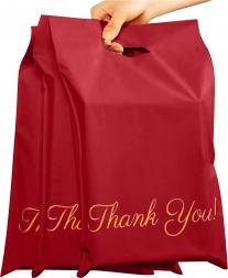 Piros futár polietilén tasakok füllel 310 × 420 + 70 mm, 50 db, Thank You felirattal
