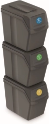 3 darabos SORTIBOX szelektív hulladékgyűjtő készlet, 3×20 l, szürke kő