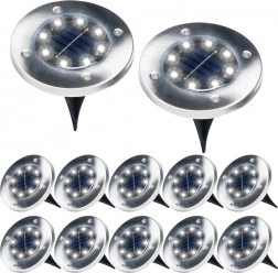 Napelemes süllyesztett rozsdamentes acél kerti LED lámpák, 12 db, 11,5 cm átmérő