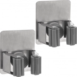 Öntapadó rozsdamentes acél felmosó- és seprűtartók, 2 db-os készlet