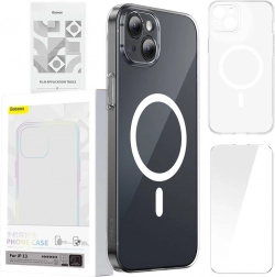 Baseus Magnetic Crystal Clear tok iPhone 13-hoz edzett üvegfóliával és tisztítókészlettel