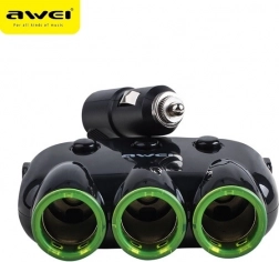 Awei C-3S szivargyújtó elosztó 3 aljzattal és 2 USB-vel