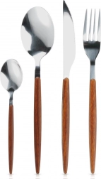 16 részes rozsdamentes acél evőeszközkészlet fa hatású nyéllel