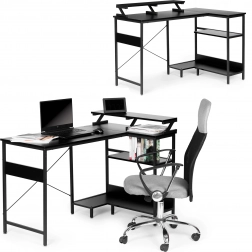 Sarok számítógépasztal 3 fekete polccal
