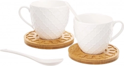 WHITELINE porcelán csészék bambusz alátétekkel 250 ml, 2 darabos szett