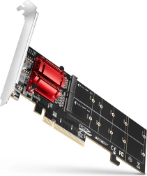 Axagon PCIe x8 adapter 2× M.2 NVMe-hez RAID-del, bifurkáció nélkül kompatibilis, teljes és alacsony profilú takarólemez