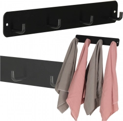 Fali fürdőszobai akasztó 4 kampóval, fekete fém